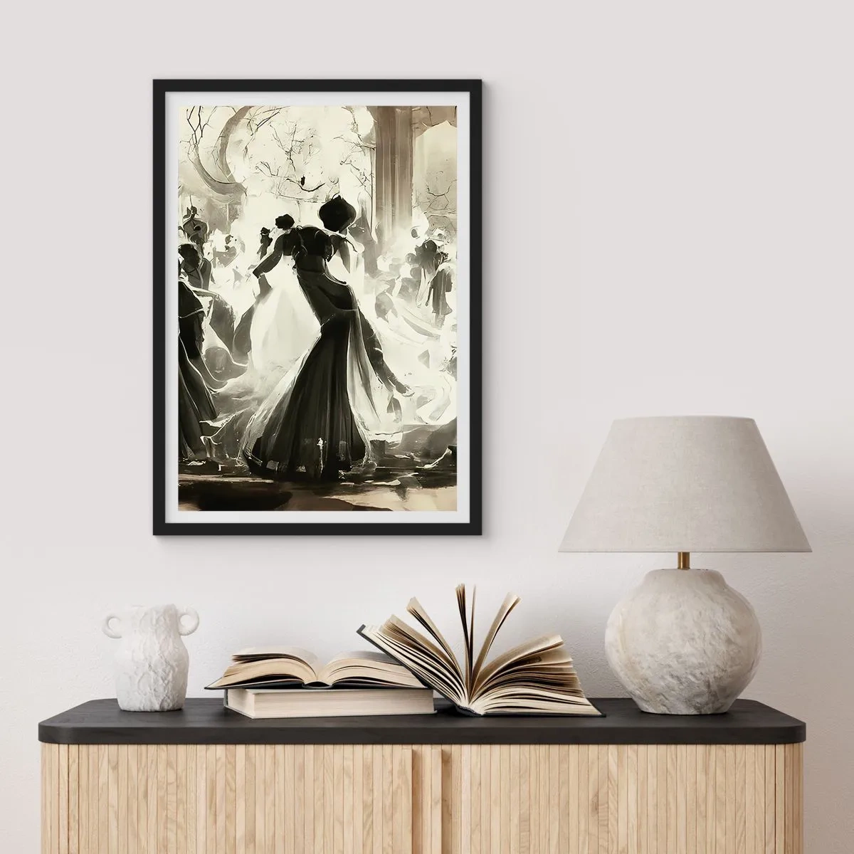 Poster in cornice nera - Un elegante ballo in bianco e nero - 50x70cm - Il gran ballo in maschera - Decorazione murale moderna per soggiorno e camera da letto ARTTOR