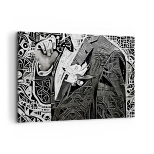 Quadro su tela - Stampe su Tela - Elegante astrazione di un uomo in abito in bianco e nero - 120x80cm - Solo in apparenza un uomo grigio - Decorazione murale moderna per soggiorno e camera da letto ARTTOR