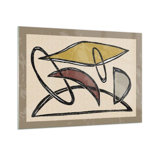 Quadro su vetro - Astrazione geometrica in giallo e rosso - 100x70cm - Verticali e orizzontali - Decorazione murale moderna per soggiorno e camera da letto ARTTOR