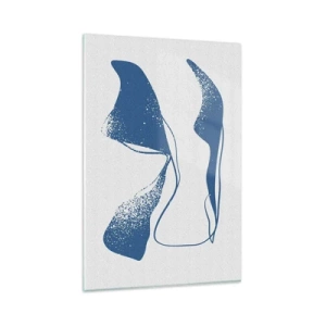 Quadro su vetro - Forme astratte in tonalità blu su sfondo bianco - 80x120cm - Astrazione alata - Decorazione murale moderna per soggiorno e camera da letto ARTTOR