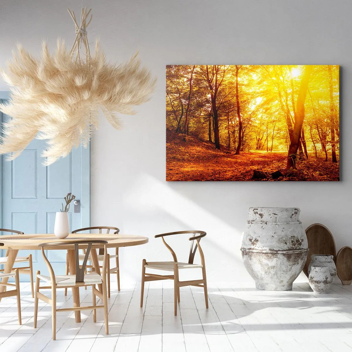 Quadro su tela - Stampe su Tela - Radura autunnale alla luce dorata del sole con un sentiero nel bosco - 70x50cm - Verso la radura dorata - Decorazione murale moderna per soggiorno e camera da letto ARTTOR
