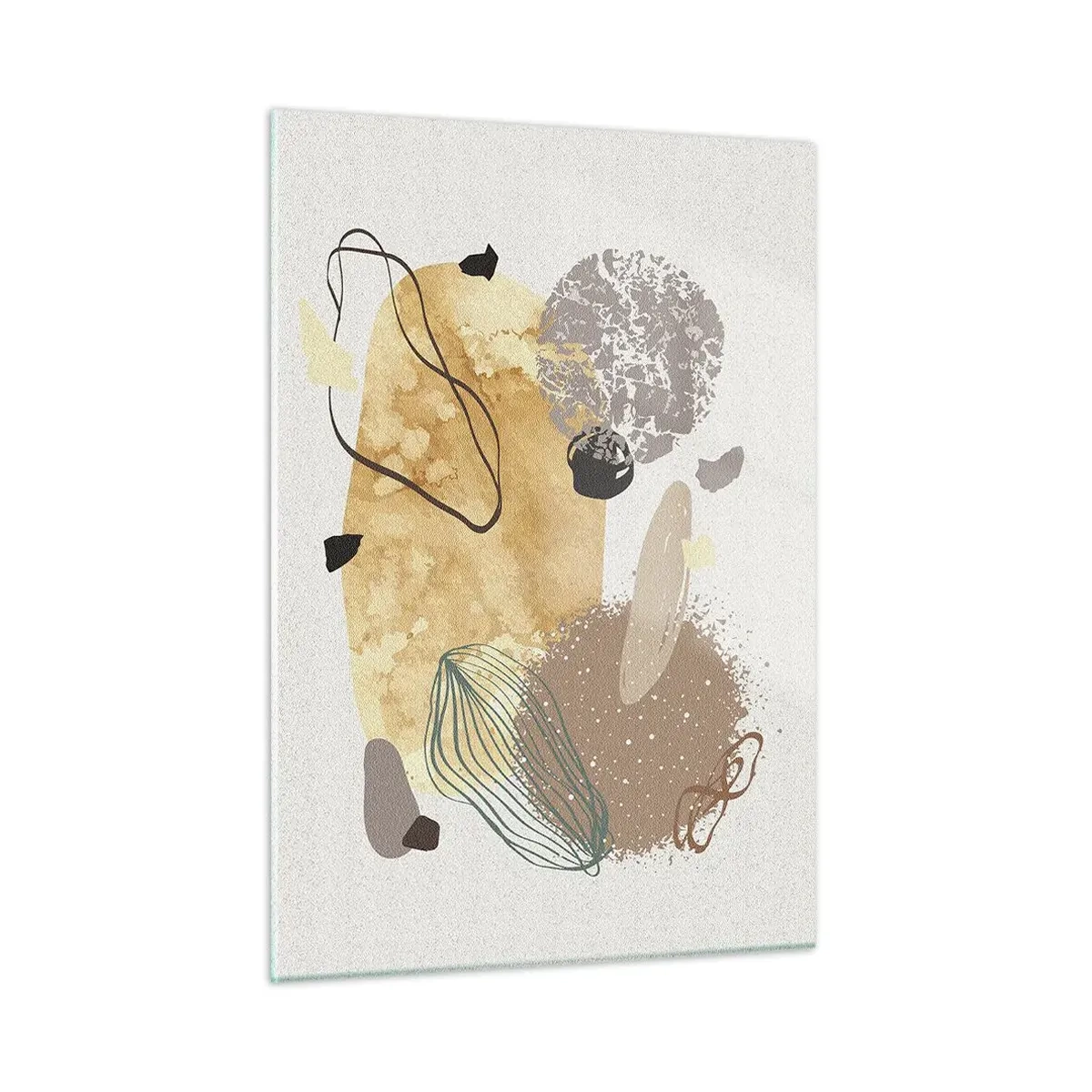 Quadro su vetro - Astrazione beige e marrone con forme irregolari - 50x70cm - Schizzologia applicata - Decorazione murale moderna per soggiorno e camera da letto ARTTOR