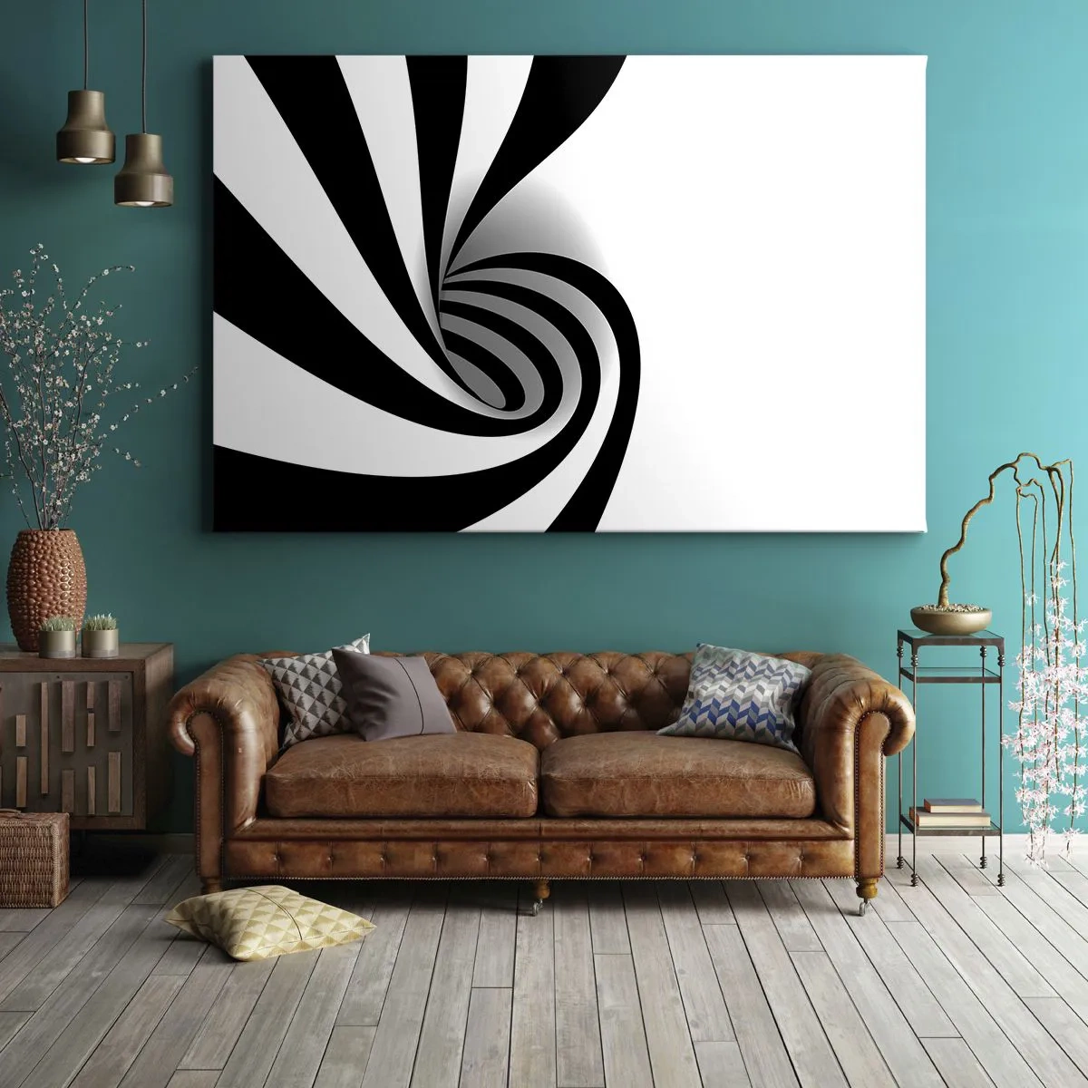 Quadro su tela - Stampe su Tela - Vortice ottico astratto in bianco e nero - 70x50cm - Eppur si muove - Decorazione murale moderna per soggiorno e camera da letto ARTTOR