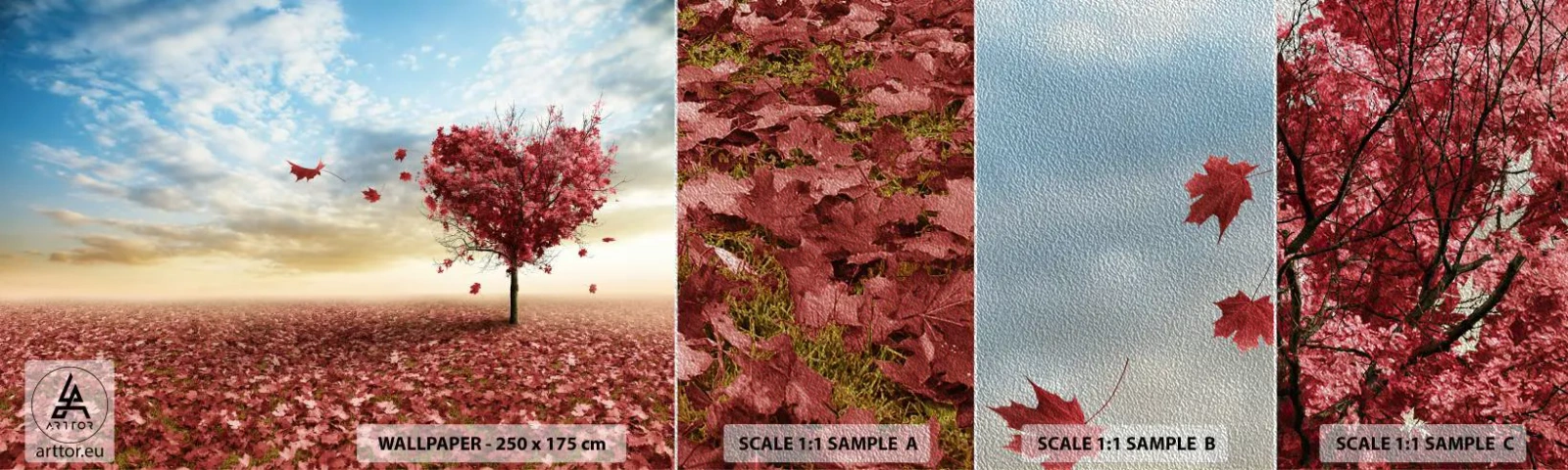 Campione di Fotomurale Premium Sand - Ama questo autunno - Paesaggio, Grafica, Albero - 100x30 cm