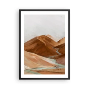 Poster in cornice nera - Un fiume che scorre attraverso montagne marroni, un paesaggio stilizzato - 50x70cm - Fino alla fonte - Decorazione murale moderna per soggiorno e camera da letto ARTTOR