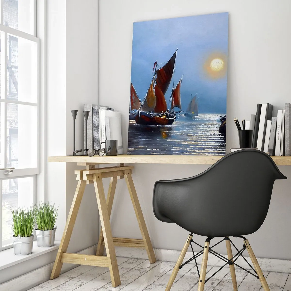 Quadro su vetro - Pesca notturna - 50x70cm - Pesca notturna - Decorazione murale moderna per soggiorno e camera da letto ARTTOR