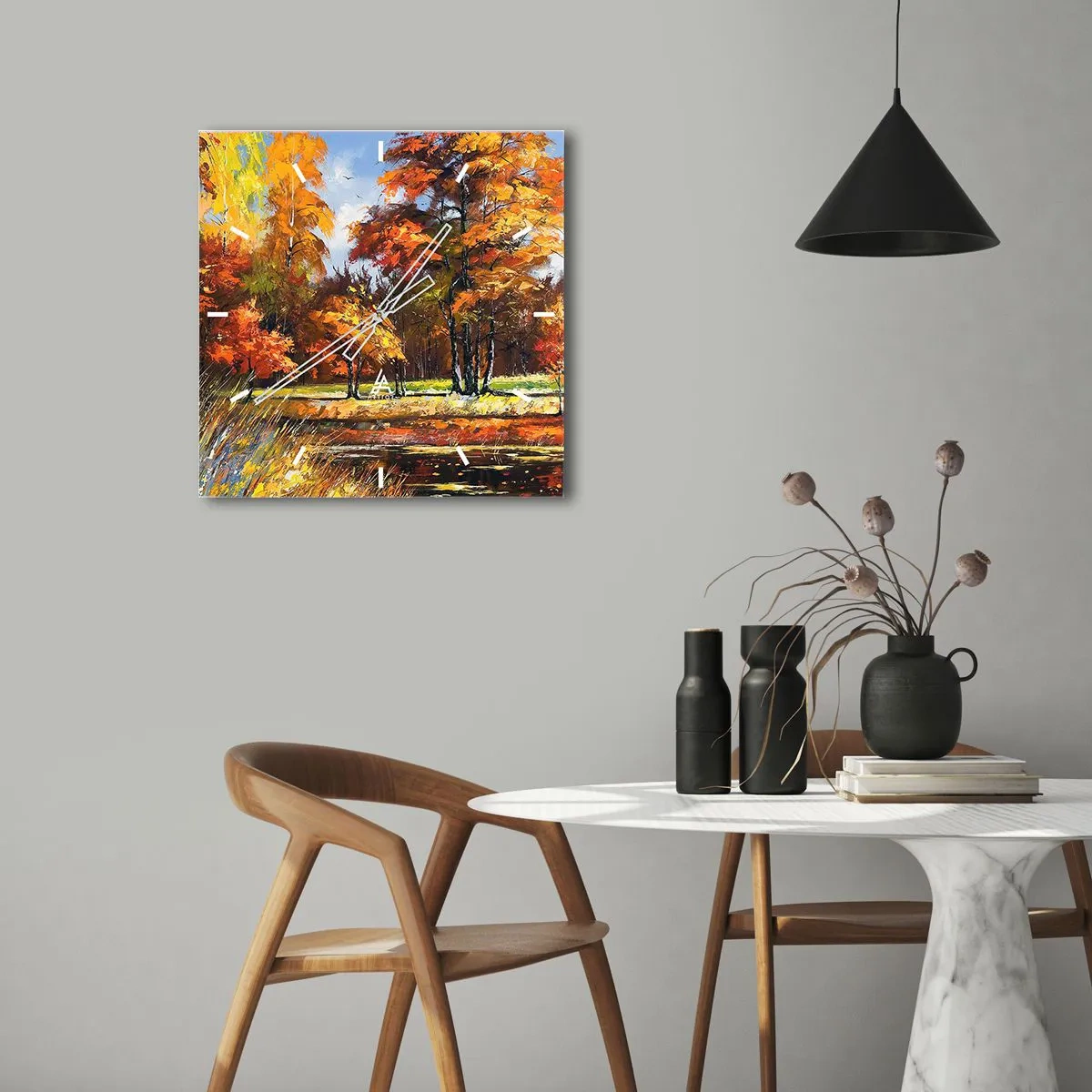 Orologio da parete - Orologio in Vetro - Paesaggio in oro e marrone - 40x40 cm