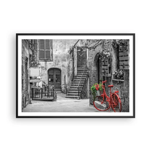 Poster in cornice nera - Una bicicletta rossa in una strada bianca e nera - 100x70cm - Angolo toscano - Decorazione murale moderna per soggiorno e camera da letto ARTTOR