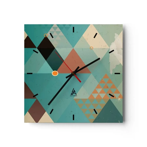 Orologio da parete - Orologio in Vetro - Motivi geometrici nei toni del turchese e del marrone - 30x30cm - Unità della molteplicità, molteplicità dell'unità - Decorazione murale moderna per soggiorno e camera da letto ARTTOR