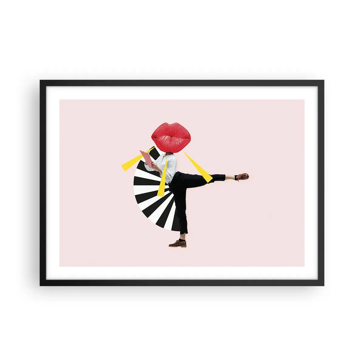 Poster in cornice nera - Figura surrealista con bocca ed elementi geometrici - 70x50cm - Pop-art surrealistica - Decorazione murale moderna per soggiorno e camera da letto ARTTOR