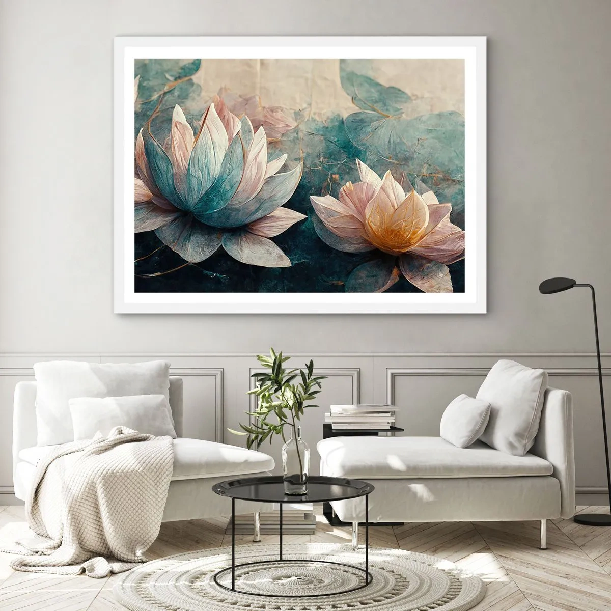 Poster in cornice bianca - Le stelle del lago - 100x70 cm