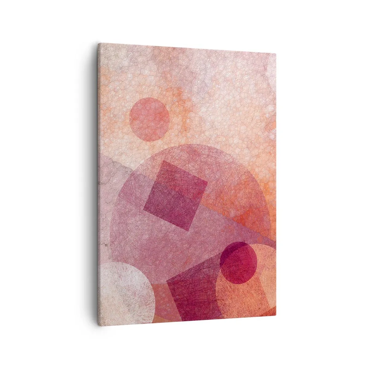 Quadro su tela - Stampe su Tela - Forme geometriche astratte in tonalità pastello di rosa - 50x70cm - Trasformazioni geometriche in rosa - Decorazione murale moderna per soggiorno e camera da letto ARTTOR