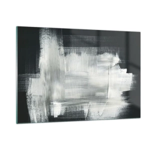 Quadro su vetro - Astrazione minimalista in bianco e nero - 120x80cm - Tessuto in verticale e in orizzontale - Decorazione murale moderna per soggiorno e camera da letto ARTTOR
