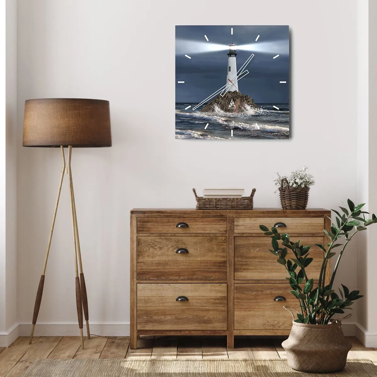 Orologio da parete - Orologio in Vetro - Un faro su una roccia circondato da un mare in tempesta - 30x30cm - Qui...qui... qui! - Decorazione murale moderna per soggiorno e camera da letto ARTTOR