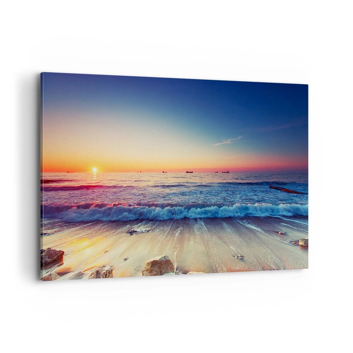 Quadro su tela - Stampe su Tela - Tramonto su un mare calmo con onde - 120x80cm - Cosa c'è dietro l'orizzonte? - Decorazione murale moderna per soggiorno e camera da letto ARTTOR