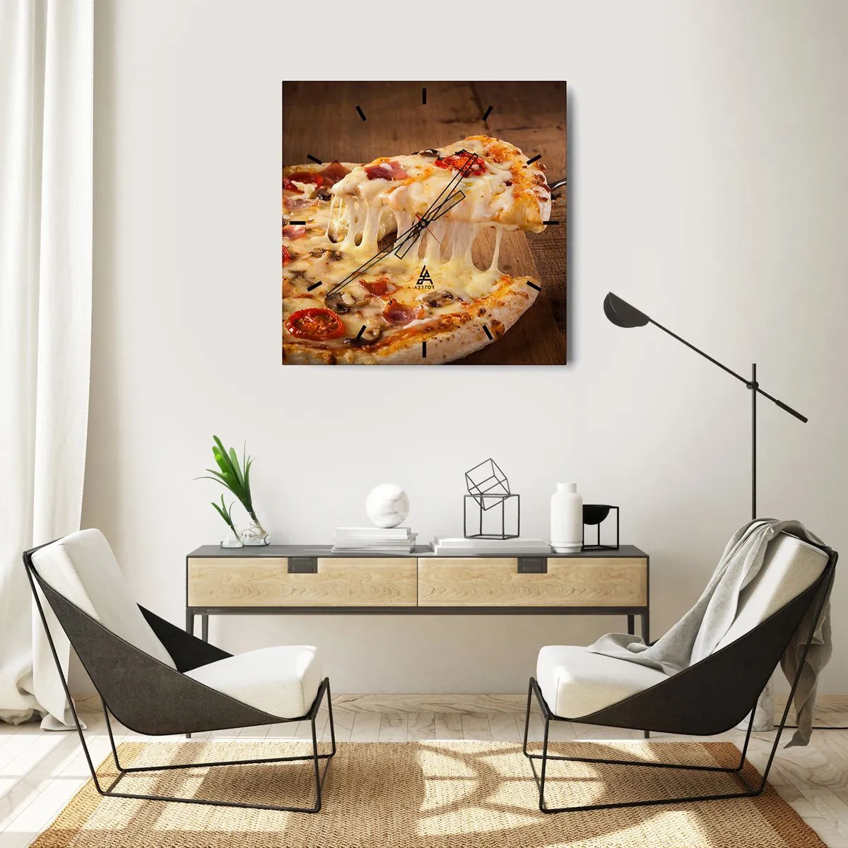 Orologio da parete - Orologio in Vetro - Pizza con formaggio filante - 30x30cm - Capolavoro di arte italiana - Decorazione murale moderna per soggiorno e camera da letto ARTTOR