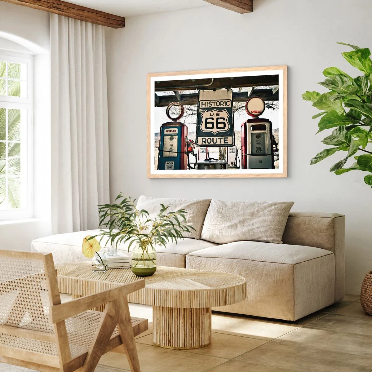 Poster in cornice rovere chiaro - Viaggio retro americano - 50x40 cm