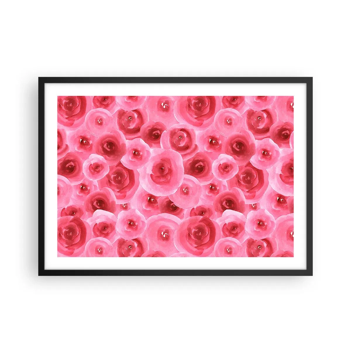 Poster in cornice nera - Delicate rose nelle tonalità pastello del rosa - 70x50cm - Rose in alto e in basso - Decorazione murale moderna per soggiorno e camera da letto ARTTOR