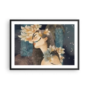 Poster in cornice nera - Ritratto di una donna con fiori in stile artistico su sfondo scuro - 70x50cm - La favola della principessa con i gigli - Decorazione murale moderna per soggiorno e camera da letto ARTTOR