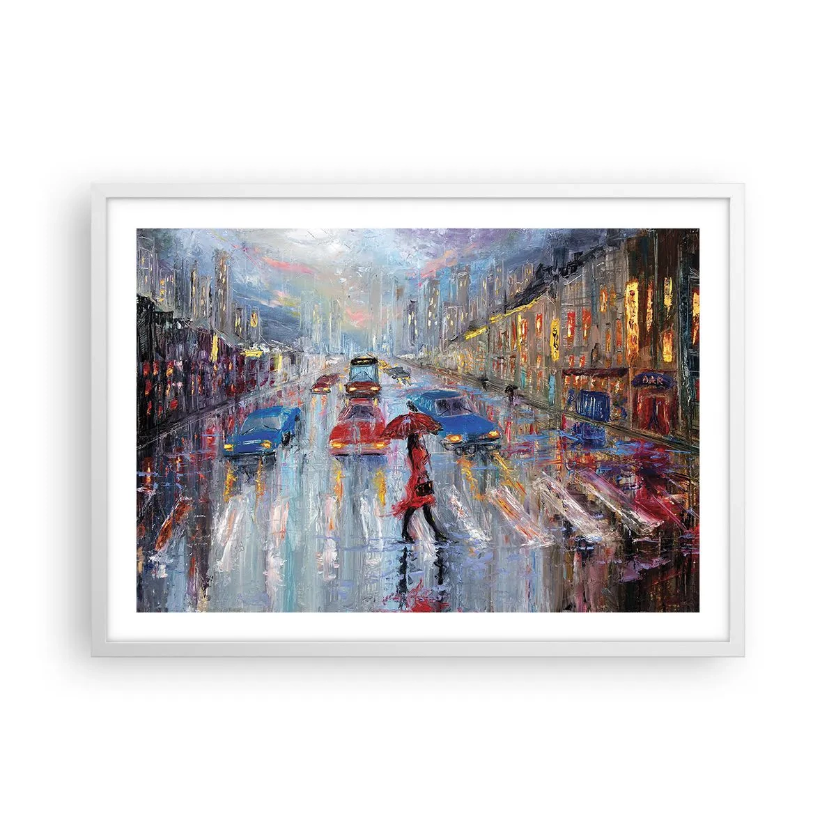 Poster in cornice bianca - Pomeriggio di pioggia in città - 70x50 cm