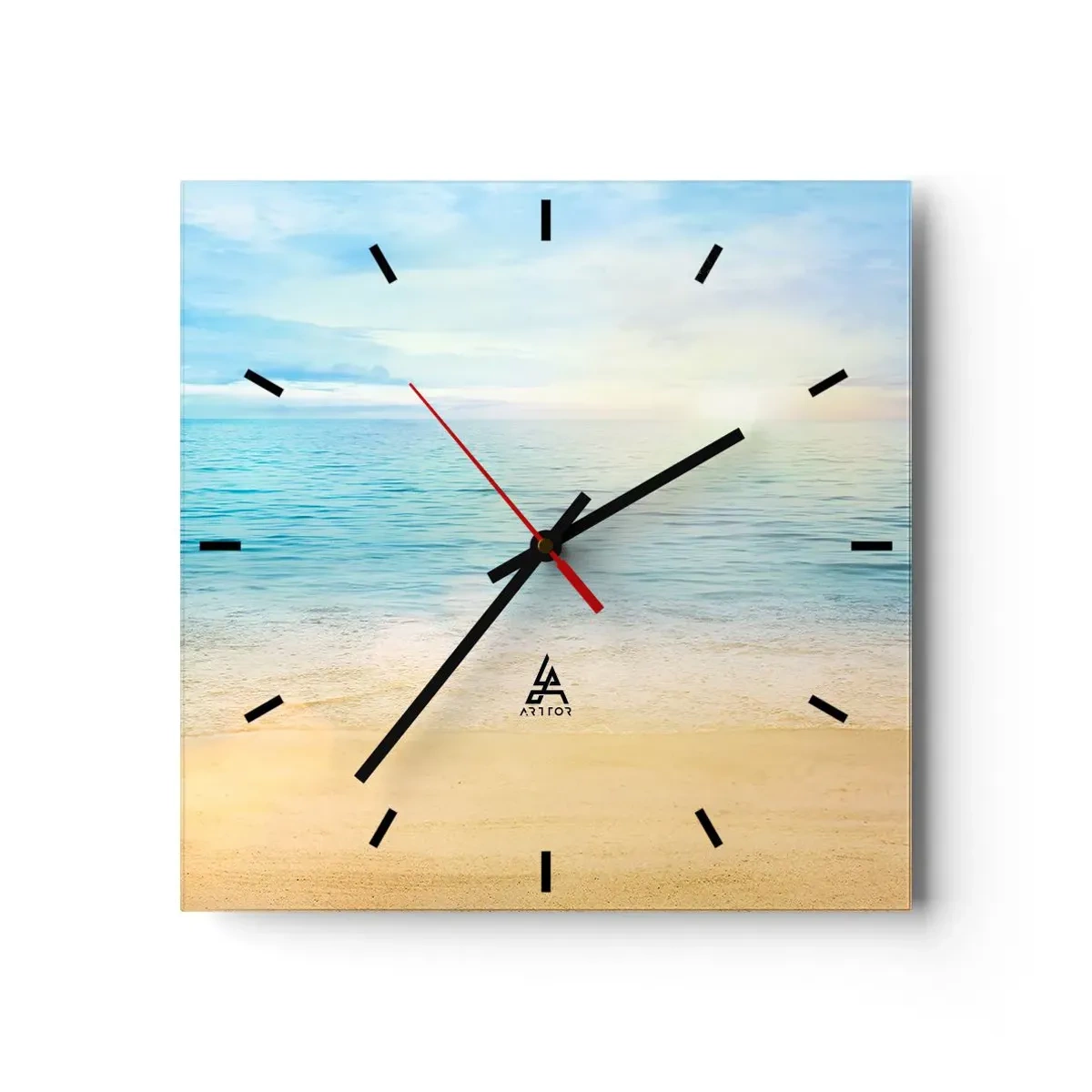 Orologio da parete - Orologio in Vetro - Una spiaggia con mare turchese e cielo limpido - 30x30cm - Il grande blu - Decorazione murale moderna per soggiorno e camera da letto ARTTOR