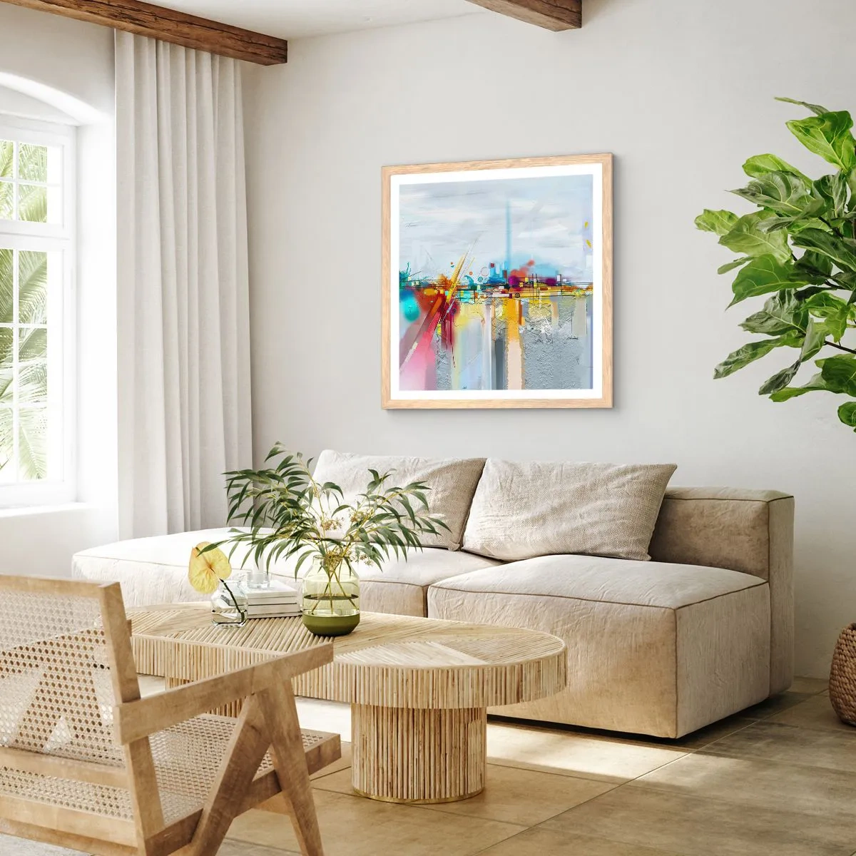 Poster in cornice rovere chiaro - Il ponte della gioia sul fiume della vita - 50x50 cm