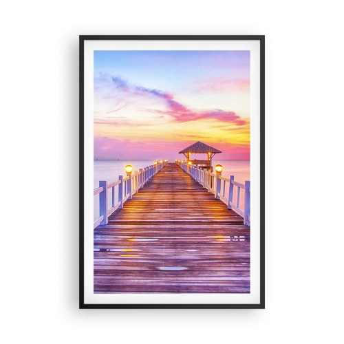 Poster in cornice nera - Silenzio della sera in lilla e oro - 61x91 cm