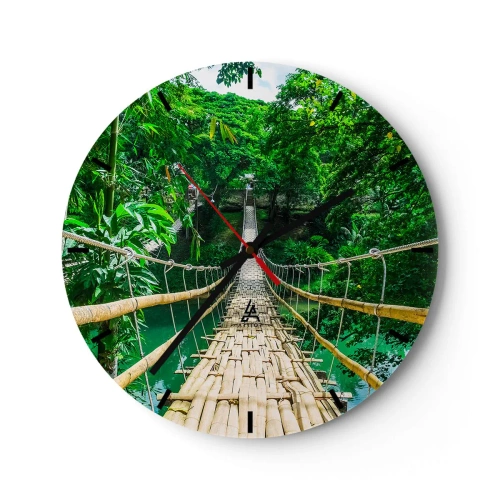 Orologio da parete - Orologio in Vetro - Un ponte di corda di bambù immerso nella vegetazione tropicale sopra un fiume - 30x30cm - Ponte sospeso sopra il verde - Decorazione murale moderna per soggiorno, cucina e camera da letto ARTTOR