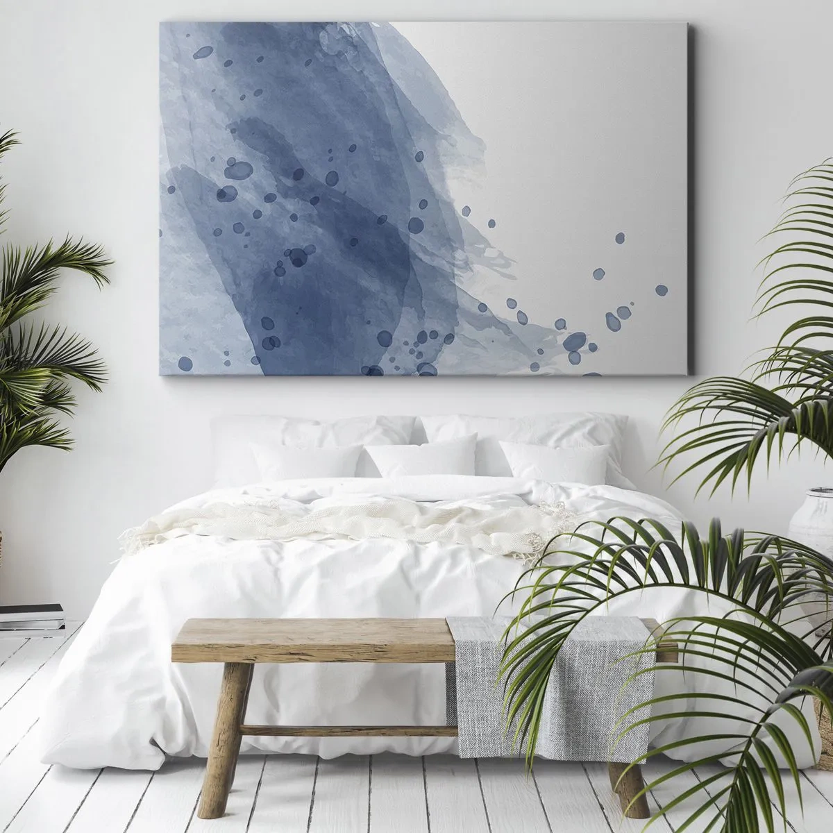 Quadro su tela - Stampe su Tela - Macchie e striature astratte nelle tonalità del blu - 100x70cm - Tulle blu - Decorazione murale moderna per soggiorno e camera da letto ARTTOR