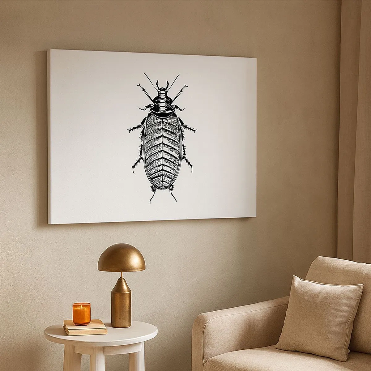Quadro su tela - Stampe su Tela - Grafica di un insetto bianco e nero su sfondo bianco - 70x50cm - Che esemplare! - Decorazione murale moderna per soggiorno e camera da letto ARTTOR