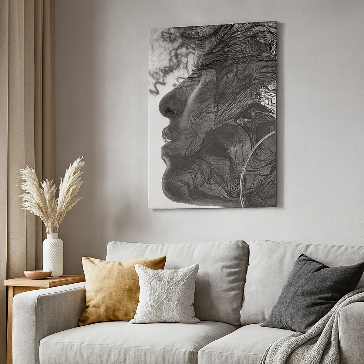 Quadro su tela - Stampe su Tela - Volto astratto in bianco e nero con linee dinamiche. - 50x70cm - Aggrovigliata nei sogni - Decorazione murale moderna per soggiorno e camera da letto ARTTOR