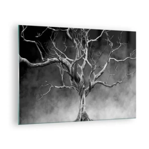 Quadro su vetro - Albero nero contro la nebbia - 70x50cm - Primordiale e sacro - Decorazione murale moderna per soggiorno e camera da letto ARTTOR