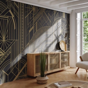 Fotomurali Premium Canvas - Motivi geometrici dorati su sfondo nero in stile Art Déco - 100x70cm - Concetti, idee, progetti - Decorazione murale moderna per soggiorno e camera da letto ARTTOR