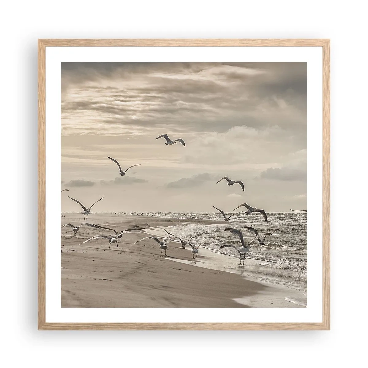 Poster in cornice rovere chiaro - Brusio del mare, canto degli uccelli - 60x60 cm