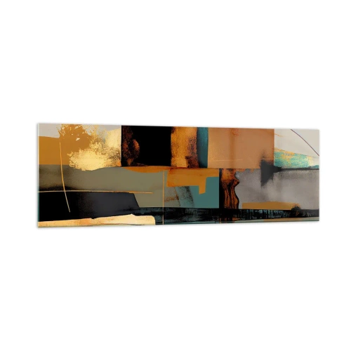 Quadro su vetro - Composizione astratta con elementi in oro e turchese - 160x50cm - Astrazione: luci e ombre - Decorazione murale moderna per soggiorno e camera da letto ARTTOR