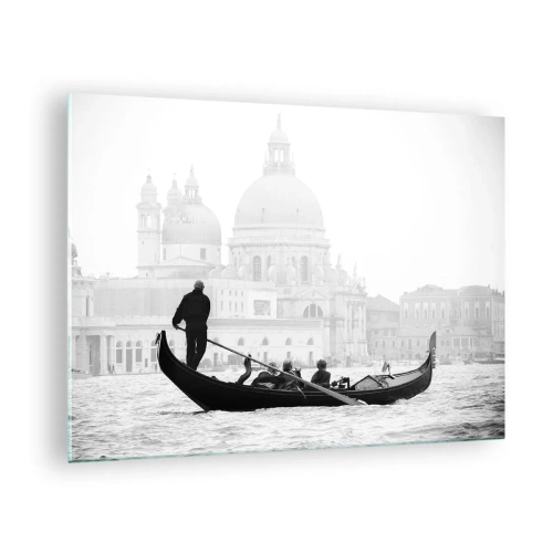 Quadro su vetro - Una gondola bianca e nera sullo sfondo di Venezia - 70x50cm - Viaggio alla fonte della bellezza - Decorazione murale moderna per soggiorno e camera da letto ARTTOR