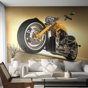 Fotomurali Premium Sand - Elicottero giallo su sfondo oro sfumato - 100x70cm - Sogno di forza e di velocità - Decorazione murale moderna per soggiorno e camera da letto ARTTOR