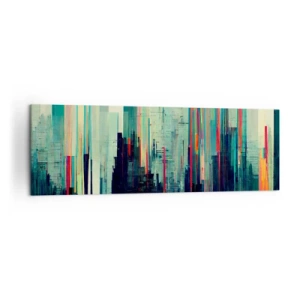 Quadro su tela - Stampe su Tela - Astrazione con linee verticali e skyline della città - 160x50cm - Città futuristica - Decorazione murale moderna per soggiorno e camera da letto ARTTOR
