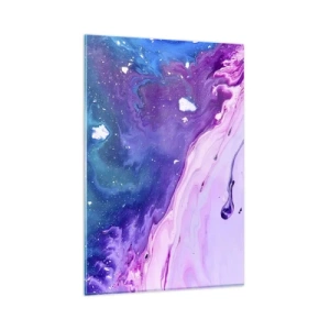 Quadro su vetro - Astrazione nei colori viola e turchese ispirata ai contrasti - 80x120cm - Yin e yang - Decorazione murale moderna per soggiorno e camera da letto ARTTOR