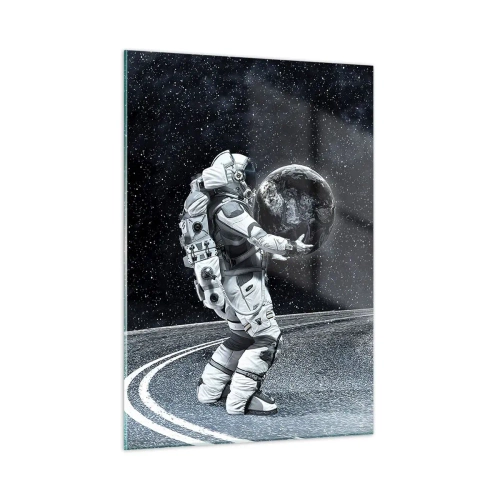 Quadro su vetro - Un astronauta che trasporta la Terra nel suo viaggio attraverso l'universo - 50x70cm - Sulla Via Lattea - Decorazione murale moderna per soggiorno e camera da letto ARTTOR