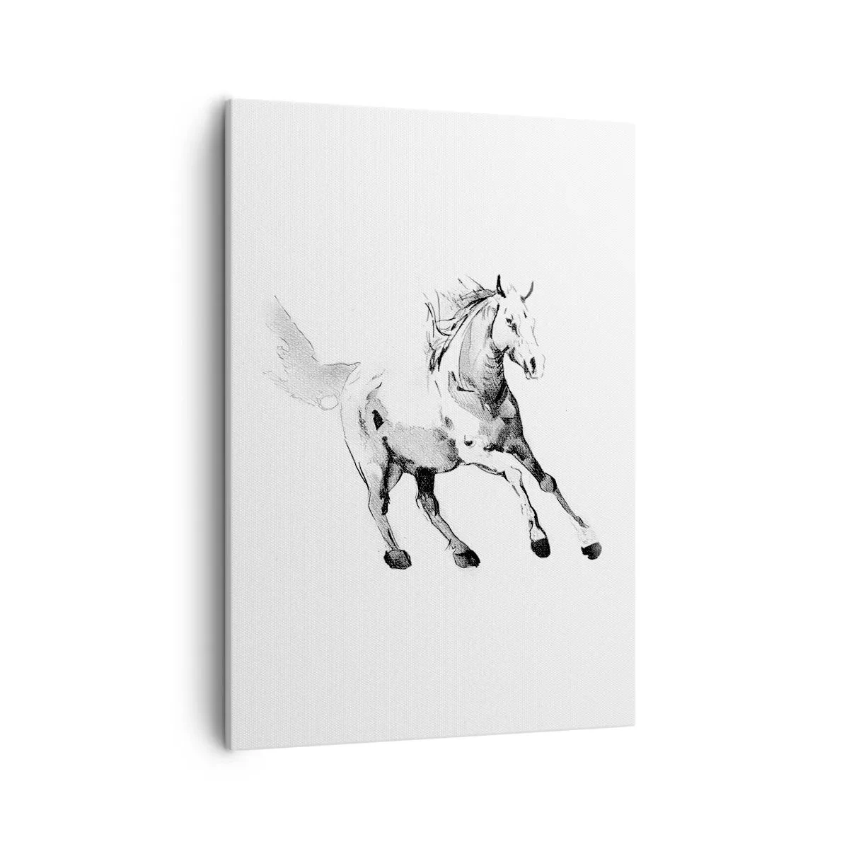 Quadro su tela - Stampe su Tela - Schizzo di un cavallo al galoppo nei toni del bianco e nero - 50x70cm - Anima indomabile - Decorazione murale moderna per soggiorno e camera da letto ARTTOR