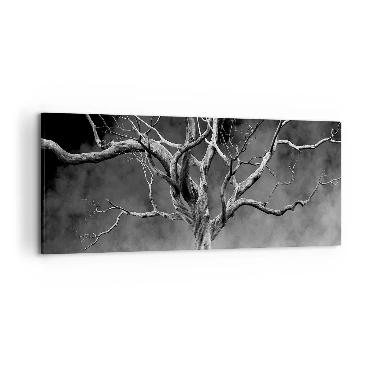 Quadro su tela - Stampe su Tela - Un albero secco in bianco e nero contro la nebbia - 120x50cm - Primordiale e sacro - Decorazione murale moderna per soggiorno e camera da letto ARTTOR