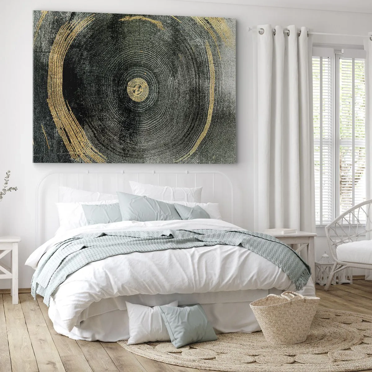 Quadro su tela - Stampe su Tela - Cerchi concentrici con accenti dorati - 70x50cm - Cambiamento e persistenza - Decorazione murale moderna per soggiorno e camera da letto ARTTOR
