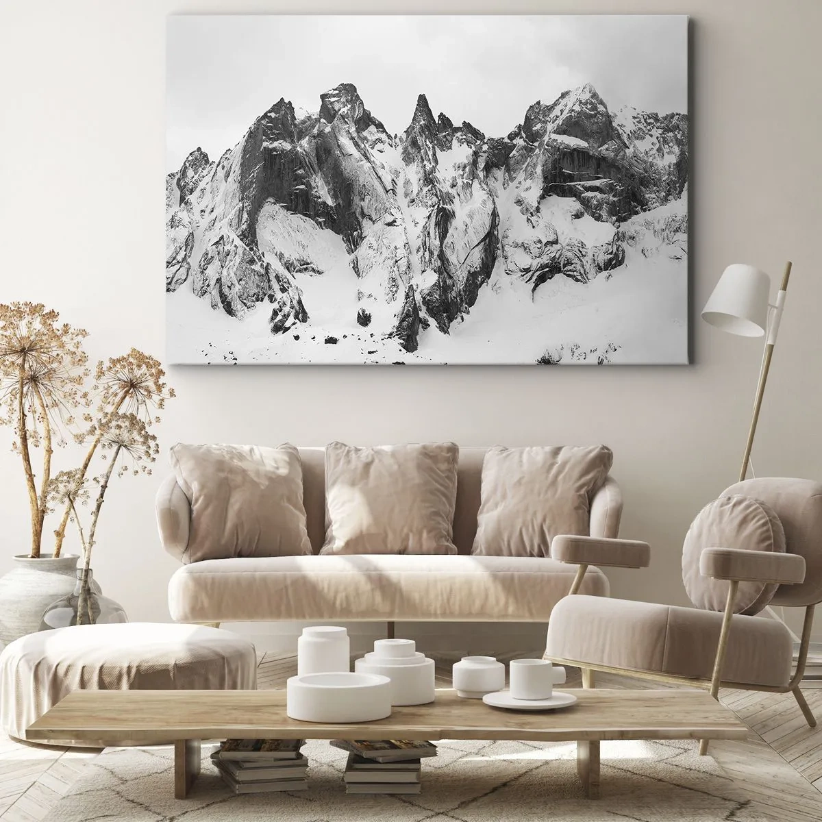Quadro su tela - Stampe su Tela - Cime innevate bianche e nere - 120x80cm - Cresta minacciosa di granito - Decorazione murale moderna per soggiorno e camera da letto ARTTOR