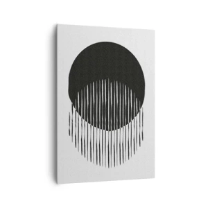 Quadro su tela - Stampe su Tela - Due cerchi sovrapposti con linee bianche e nere - 70x100cm - Il suo alter ego - Decorazione murale moderna per soggiorno e camera da letto ARTTOR