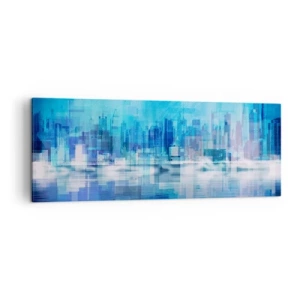 Quadro su tela - Stampe su Tela - Panorama urbano astratto nei toni del blu - 140x50cm - Immersi nel blu - Decorazione murale moderna per soggiorno e camera da letto ARTTOR