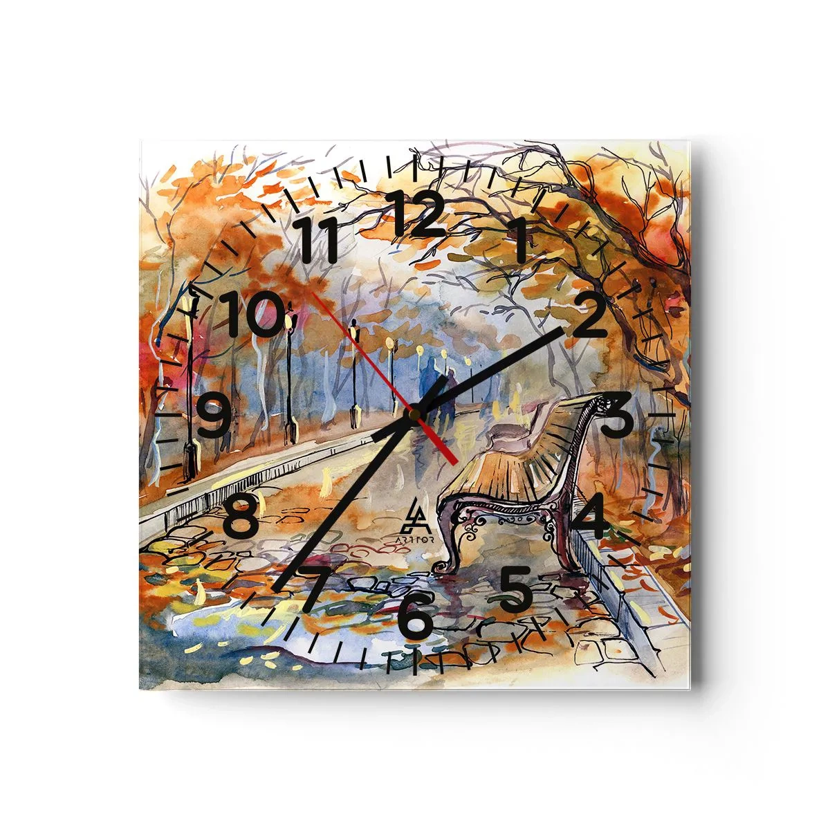 Orologio da parete - Orologio in Vetro - Passeggiando insieme l'autunno - 40x40 cm