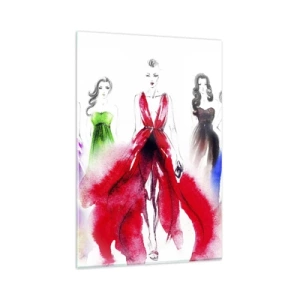 Quadro su vetro - Illustrazione di moda con modelle in abiti colorati - 80x120cm - Voglia di vestiti - Decorazione murale moderna per soggiorno e camera da letto ARTTOR