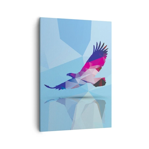Quadro su tela - Stampe su Tela - Silhouette geometrica di un'aquila in volo su sfondo blu - 50x70cm - L'aquila nel cristallo lilla - Decorazione murale moderna per soggiorno e camera da letto ARTTOR