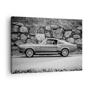 Quadro su tela - Stampe su Tela - Foto in bianco e nero di un'auto d'epoca - 70x50cm - La leggenda degli anni '60 - Decorazione murale moderna per soggiorno e camera da letto ARTTOR